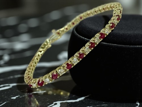 9Ct Lab Created Ruby & Diamond Women 7.5" Tennis Bracelet 14K Yellow Gold Plated - Picture 5 of 6
