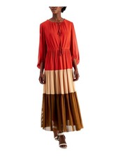 TAYLOR Womens Brown Stretch Balloon Sleeve Tie Neck Maxi Wear To Work Dress 6