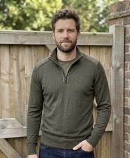Belstaff Jumper Merino Wool 1/4 Zip Pullover Forest Green Mens Medium Terraces