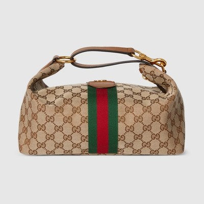 GUCCI Vanity Medium $1950 Beige/Brown GG Canvas Top Handle Bag New