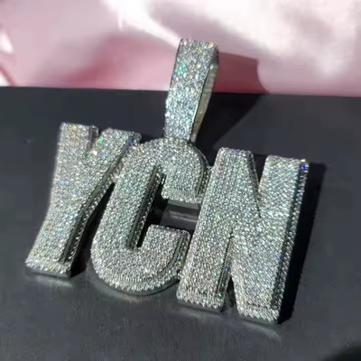 Custom Three Letter Pendant 14K White Gold  Plated 3Ct Round Cut Moissanite