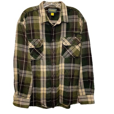 Cabela s Heavy Flannel Shirt Jacket 3XL Plaid Green and Tan Shacket