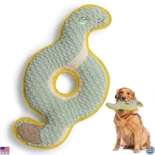 Indestructible Ring Snake Squeaky Dog Toy - Tug-of-War, Double-Layered, Green