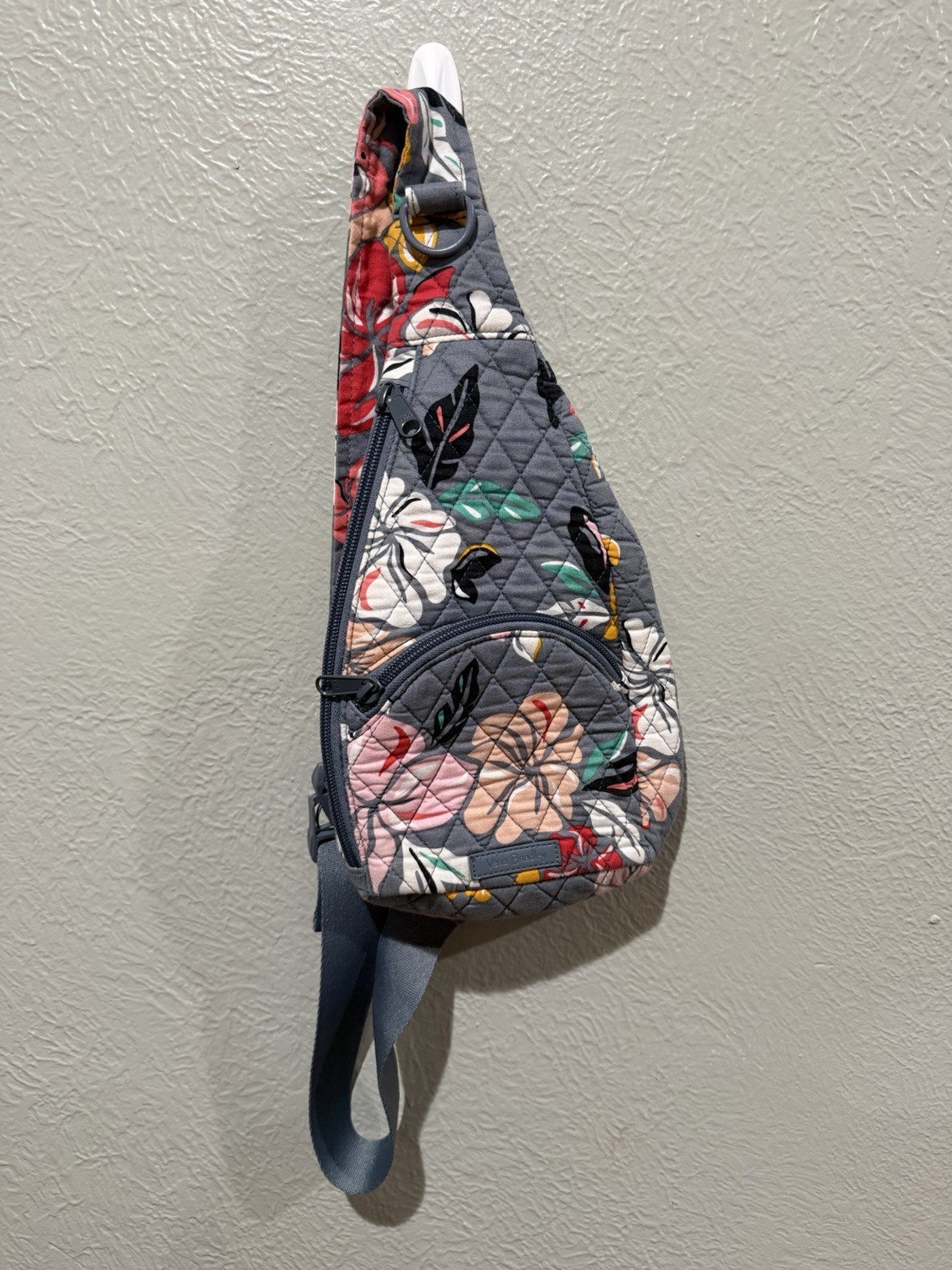 Vera Bradley Floral Sling Bag Gray Multicolor Zip Outer Pockets Adjustable Strap