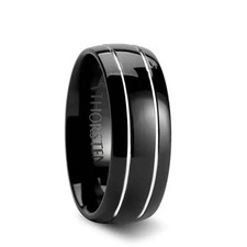 ECLIPSE Domed Black Tungsten Ring with Polished Offset Grooves - 6mm 8mm