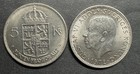 1972 Sweden 5 Kronor Lot Of 2 Unc Beautiful Large World Foreign Coins Crest