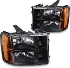 07-13 GMC Sierra 1500 2500 3500 Headlight Assembly Black Housing Amber Reflector