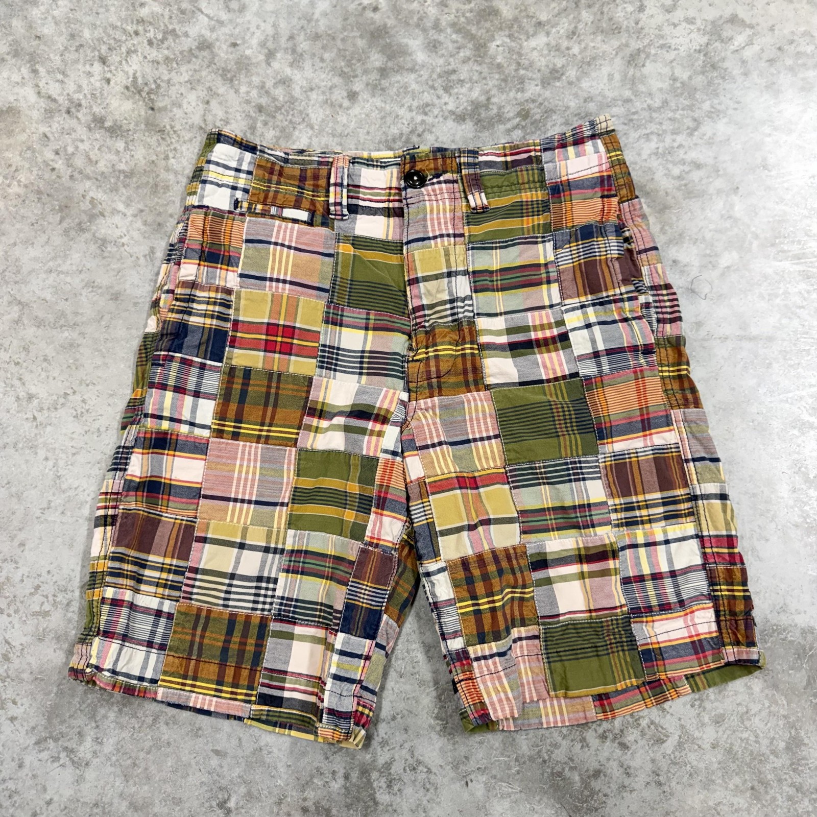 American Eagle Outfitters Shorts Mens 30 Madras Plaid Patchwork 11 Inseam Preppy