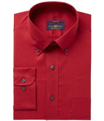 Club Room Mens Pinpoint Button Down Dress Shirt, claret, 15.5 Neck
