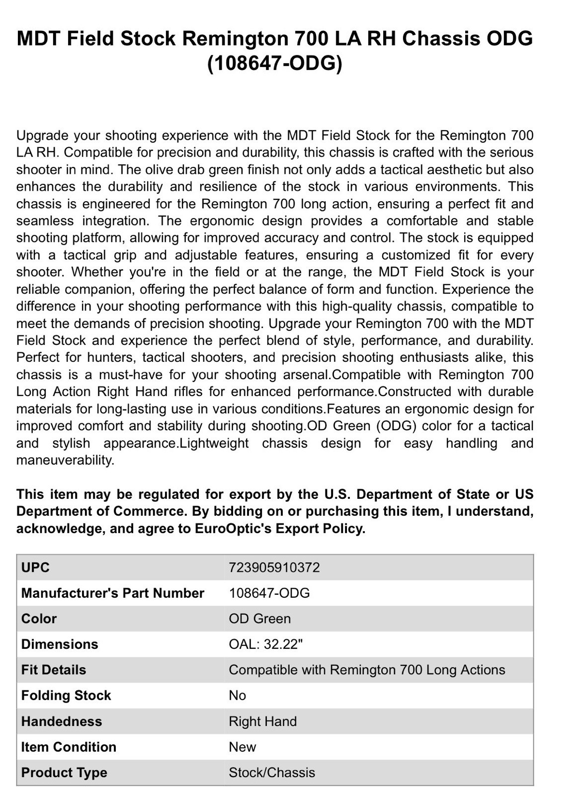 MDT Field Stock OD green 700 LA