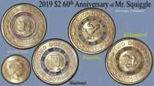 Australia 2019 Mr Squiggle & Friends set of 4 x $2 Coloured Coin - Circulated