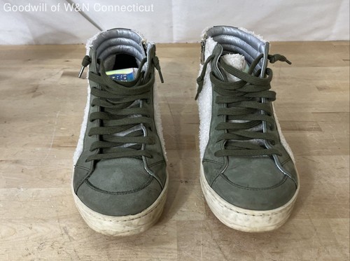 P448 Skate WAD Olive Green Leather White Sherpa High Top Sneakers Size 39