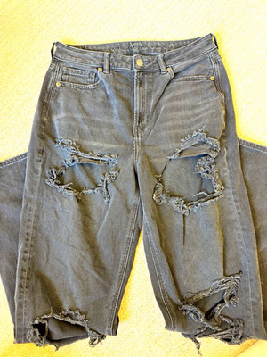 American Eagle Real Good Mom Jean 8 Tall Black High Rise Straight Leg Denim