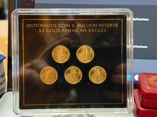 Lot of 5 Gold 2002 Gold 1/10 oz American Eagle $5 US Eagle Mint .9167 Fine Coins