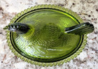 Vintage Indiana Glass Carnival Olive Green Hen on Nest with Beaded Nest 7" — photo 6