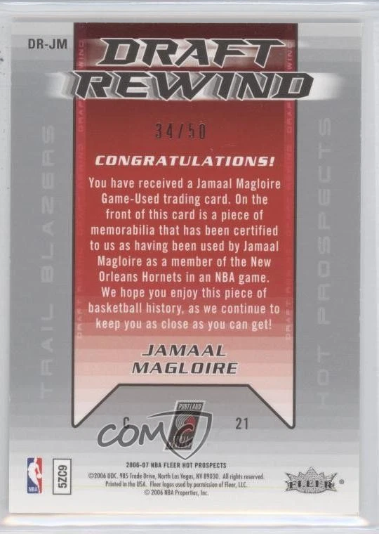 2006-07 Fleer Hot Prospects Draft Rewind Jersey /50 Jamaal Magloire #DR-JM - Image 2 of 2