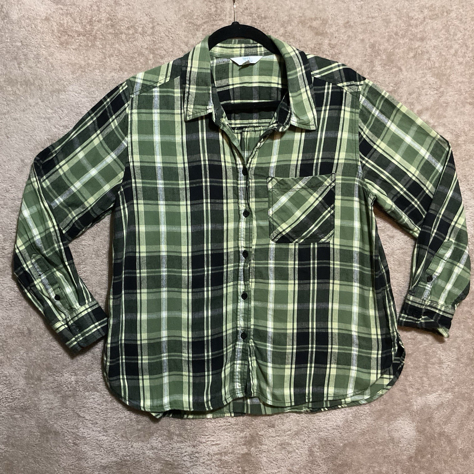 Time And Tru Women’s Green Button Up Long Sleeve Shirt Size Large