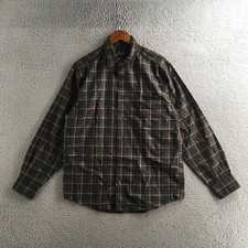 Eddie Bauer Button Up Shirt Mens Medium Green Plaid Classic Fit Stain Resistant