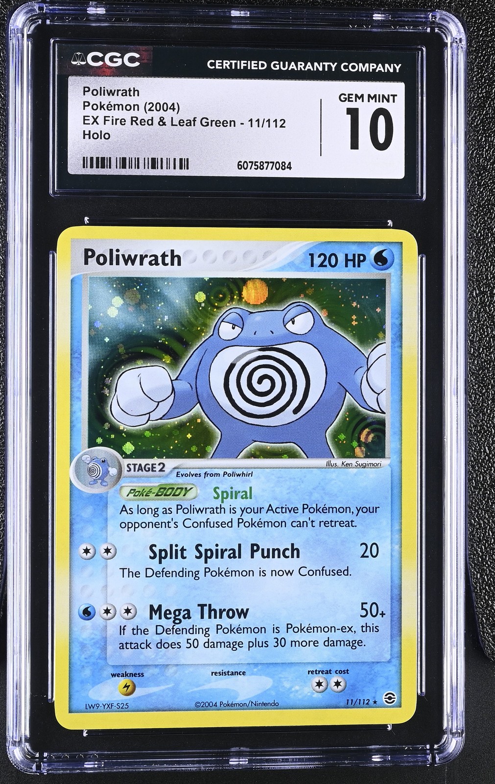 CGC 10 GEM MINT Poliwrath 2004 EX Fire Red & Leaf Green 11/112 Holo Pokemon Card