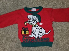 Rare Vintage 90s 101 Dalmatians Kids 6 Christmas Sweater Disney Red USA Made