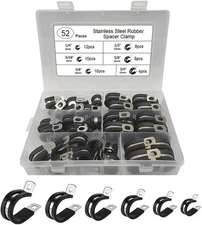 52pc Rubber Cushion Insulated Clamp Stainless Steel Cable Clamps Assortment Kit
