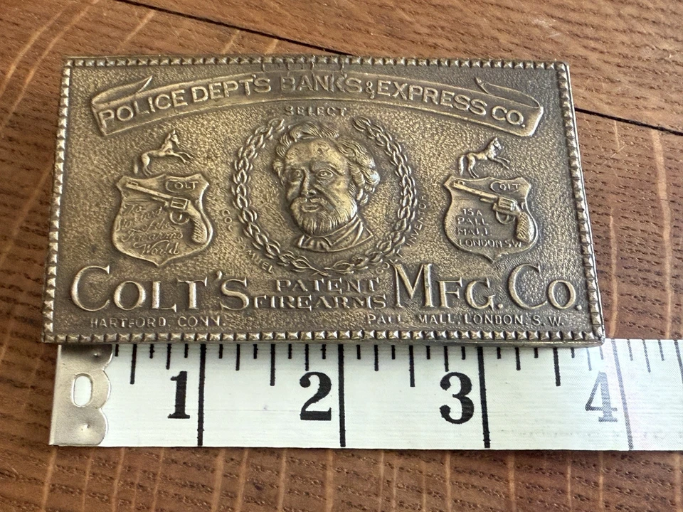 vtg COLT'S REVOLVERS FIREARMS BELT BUCKLE POLICE DEPTS BANKS EXPRESS B-156 colt - Image 3 of 4