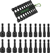 20-Piece Magnetic Nut Driver Set, Metric & SAE 1/4" Hex Shank, Drill One Size 