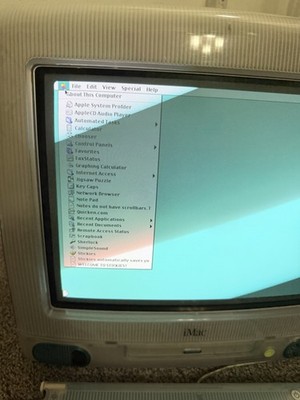 Vintage Working 1998 iMac G3 Teal Blue Mac OS W/ Keyboard & Mouse