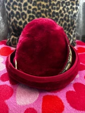 Vintage Red Gwenn Pennington Derby Hat with Feather 22"