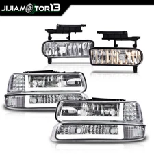 LED DRL Headlights Lamps & Fog Lights Fit For 99-02 Chevy Silverado 00-06 Tahoe