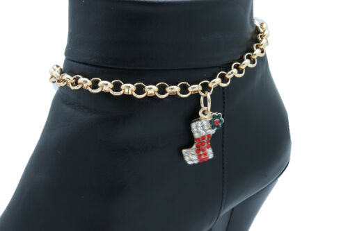 Women Gold Metal Chain Boot Bracelet Shoe Anklet Holiday Stocking Elegant Charm - Picture 9 of 12