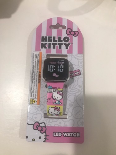 New Sanrio Hello Kitty Square Pink Kids Girls Led Digital Watch Silicone Band