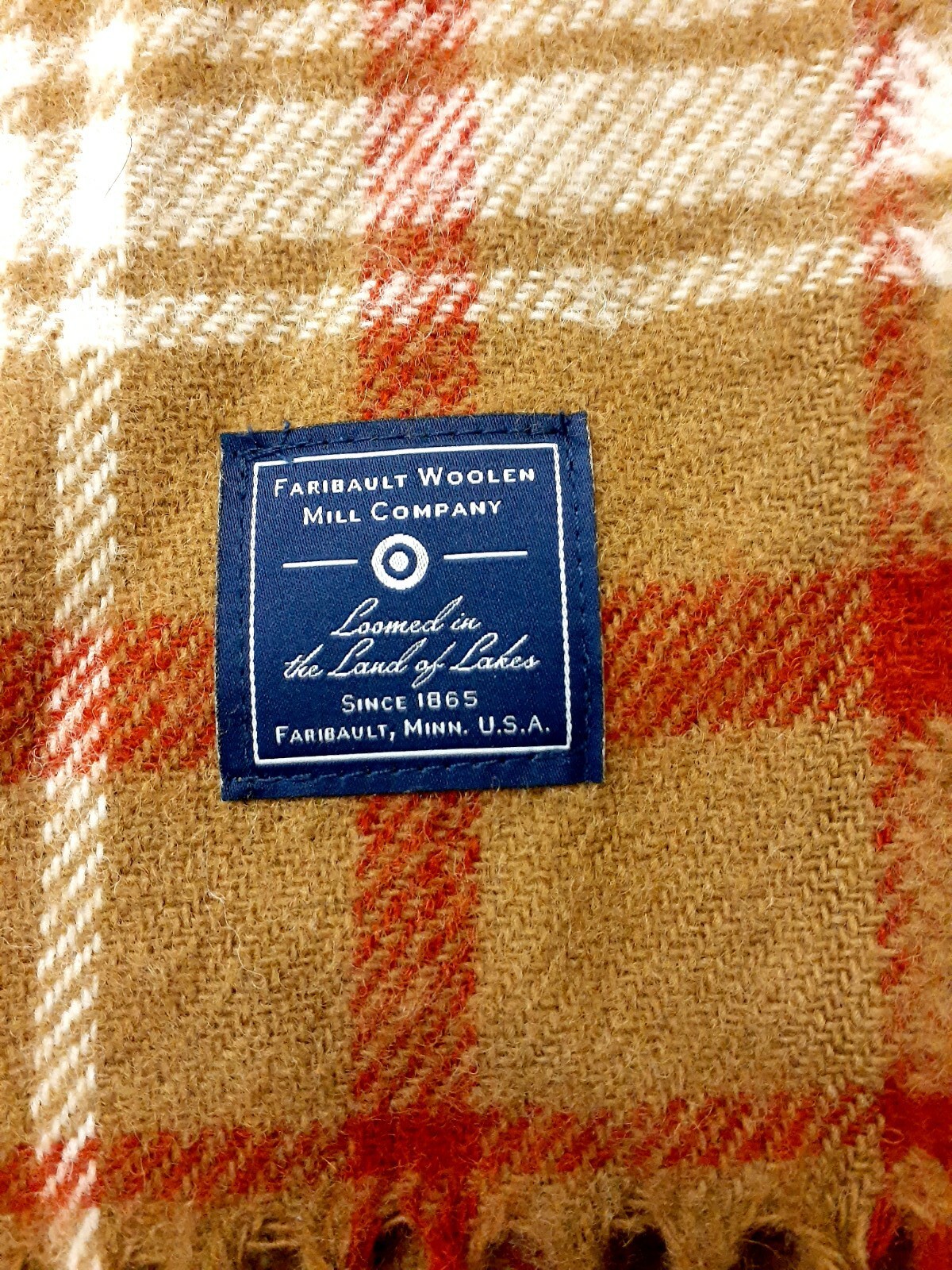 FARIBAULT Woolen Mill Co. 100 VIRGIN WOOL BLANKET Cabin Throw Tan