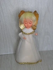 VTG Christmas Angel Tree Topper White Gold Eyes Close Made in Japan 10" READ