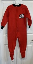 Vintage 70s Toddler Time Pajamas Childs Footed Sleeper 5 T Fleece Red