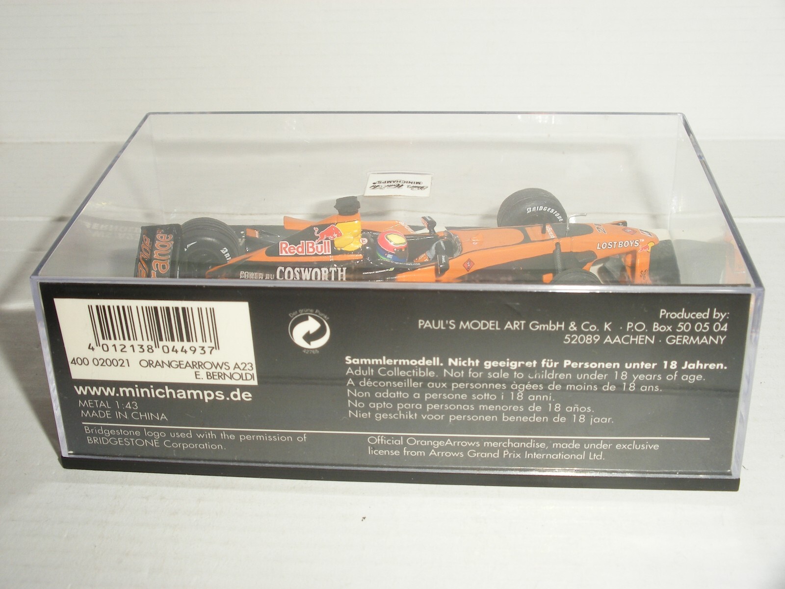 MINICHAMPS 433020021 Orange Arrows A23 E. Bernoldi 2002 Modellino 