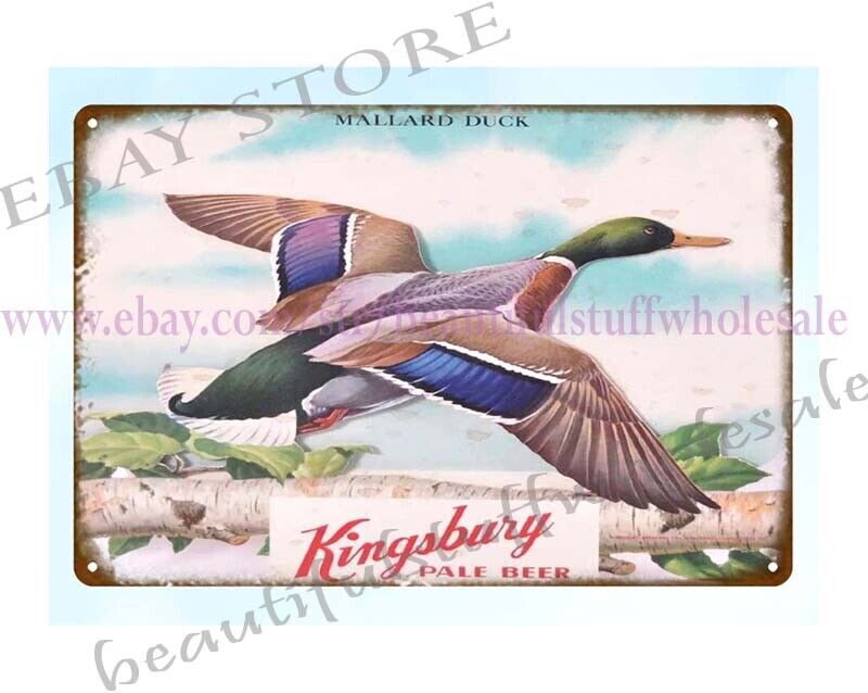 Vintage Kingsbury Pale Beer Mallard Duck Metal Tin Sign for Home Decor