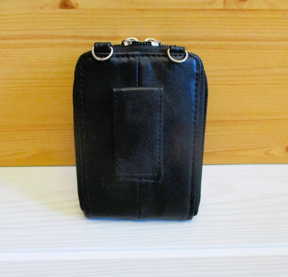 Petite pochette cuir noir agneau port ceinture ou anse poignée ou bandoulière - Photo 2/3