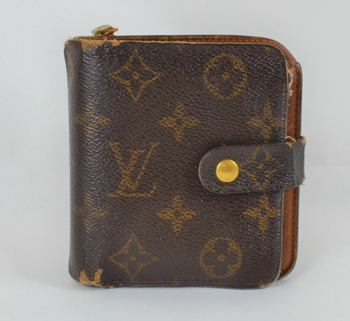 Authentic Louis Vuitton Monogram Brown Leather Bifold Small Wallet Purse  France