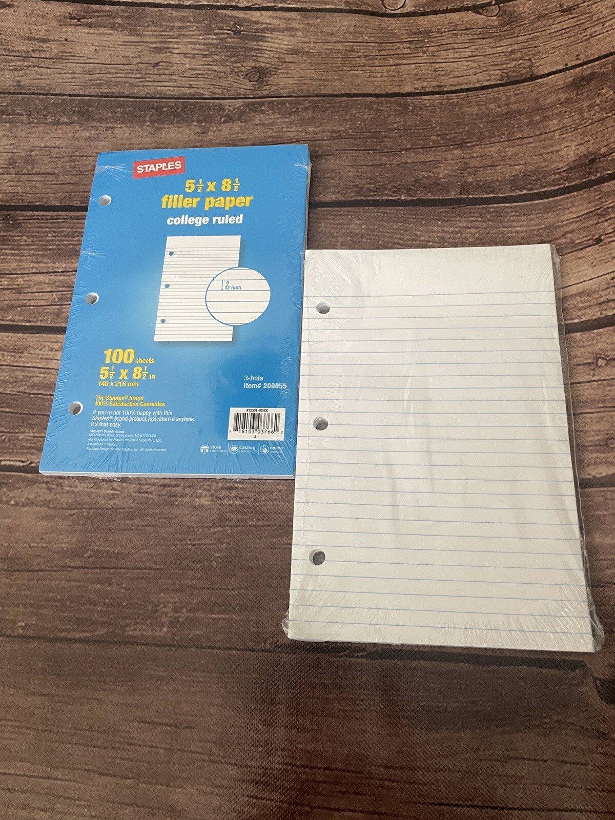 Staples College Ruled Filler Paper 5 1/2" x 8 1/2" 3 Hole 200055 SEE