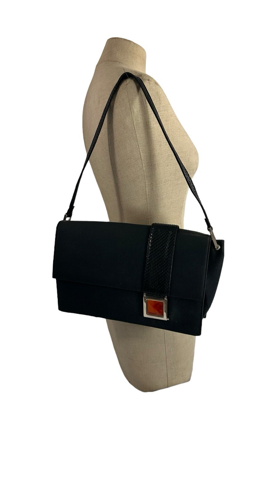 Vintage GIANNI VERSACE black canvas shoulder bag snake trim with duster image 2