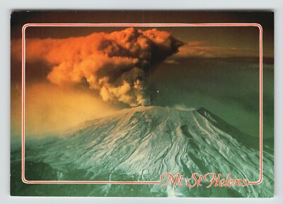 Postcard 4x6 WA Mt St Helens Volcanic Ash Steam Sunset Erupt