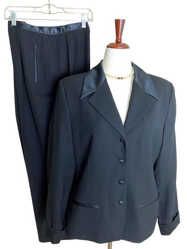 Vintage Lord & Taylor Women's 2 Pc Black Pant Suit Luxurious Pure New Wool Sz 16
