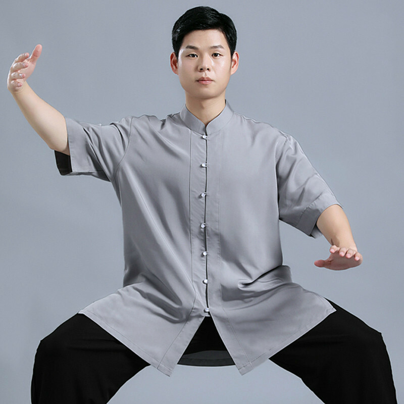 Men Kung Fu Shirt Tai Chi Short Sleeve Tops Wushu Chinese Tang Top Martial Arts