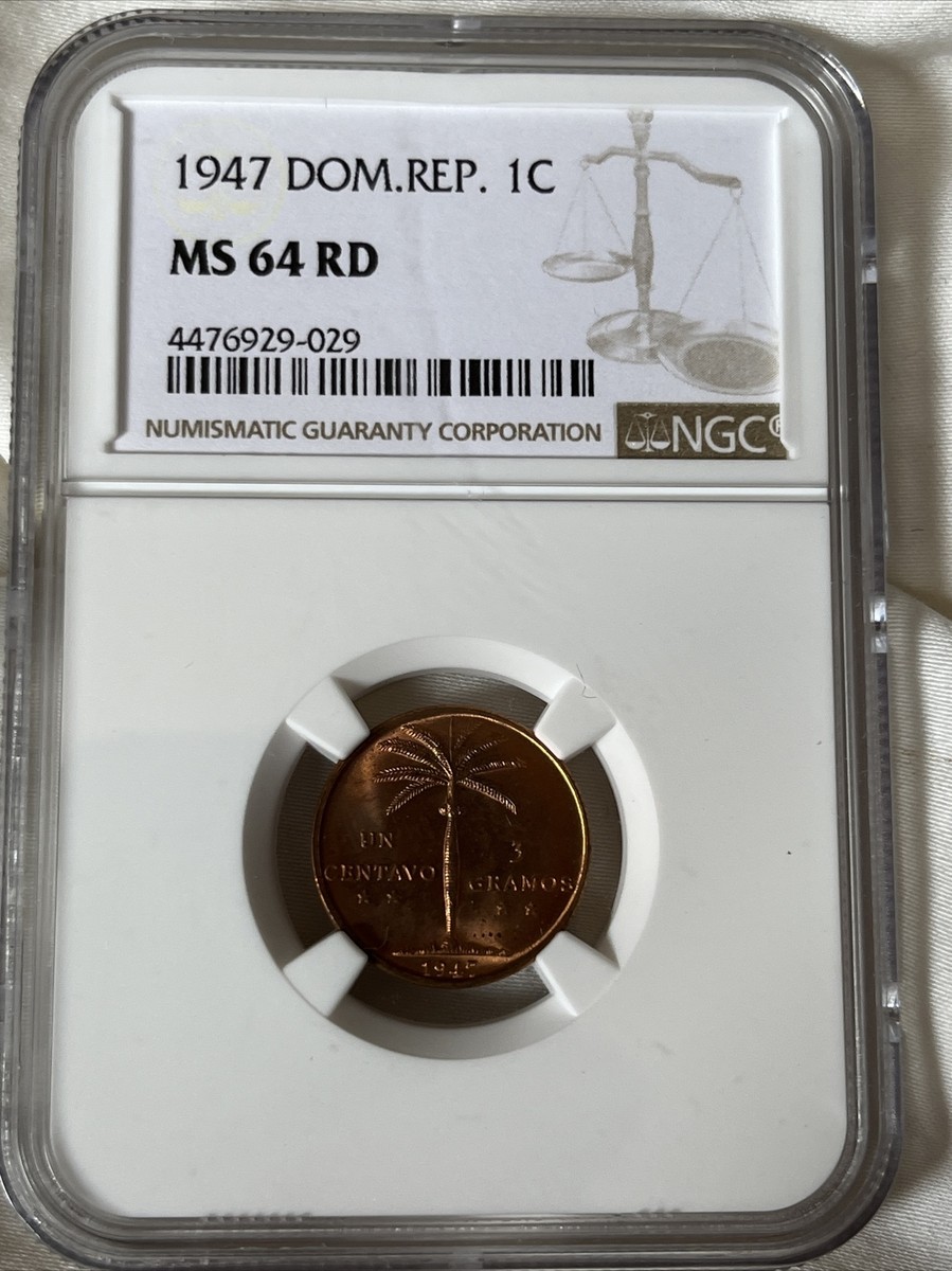 Dominican Republic 1 Centavo 1947, Coin, Km# 17, Palm Tree, NGC