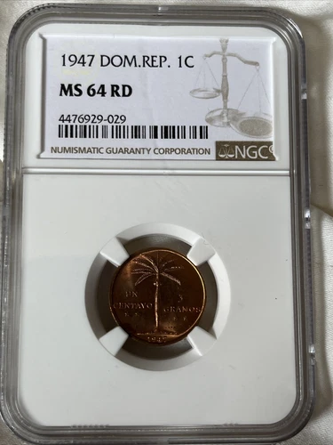 Dominican Republic 1 Centavo 1947, Coin, Km# 17, Palm Tree, NGC MS64 J2