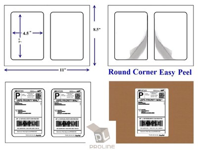 200 Quality Round Corner Shipping Labels 2 Per Sheet 7'' x 4.5''