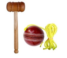 Cricket Practice Hanging Ball with Wooden Mallet Hammer for Knocking Cricket Bat