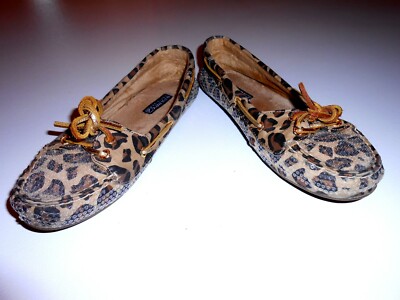 Chaussures Bateau Femme SPERRY Top-Sider En Cuir - Beige Léopard à Paillettes - Pointure 6.5 US - Occasion
