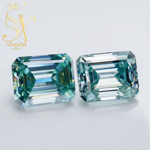 3X5MM~9X11MM Emerald Cut Blue Green GRA Moissanite Stone Baguette Loose Gemstone - Picture 5 of 15
